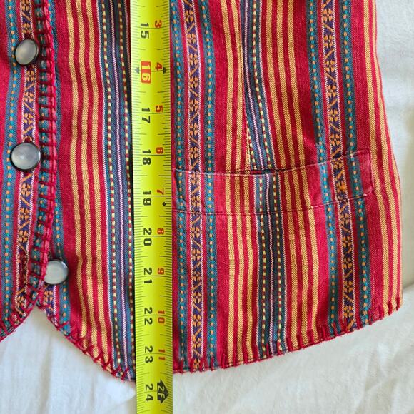 Vintage Lizwear Womens Southwestern Striped Vest Red Size M Pearl Button Boho - Picture 6 of 6